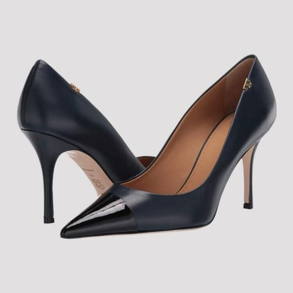 Tory Burch Penelope 85MM Cap Toe Pump Heels Ink Navy Perfect Black Size US 8